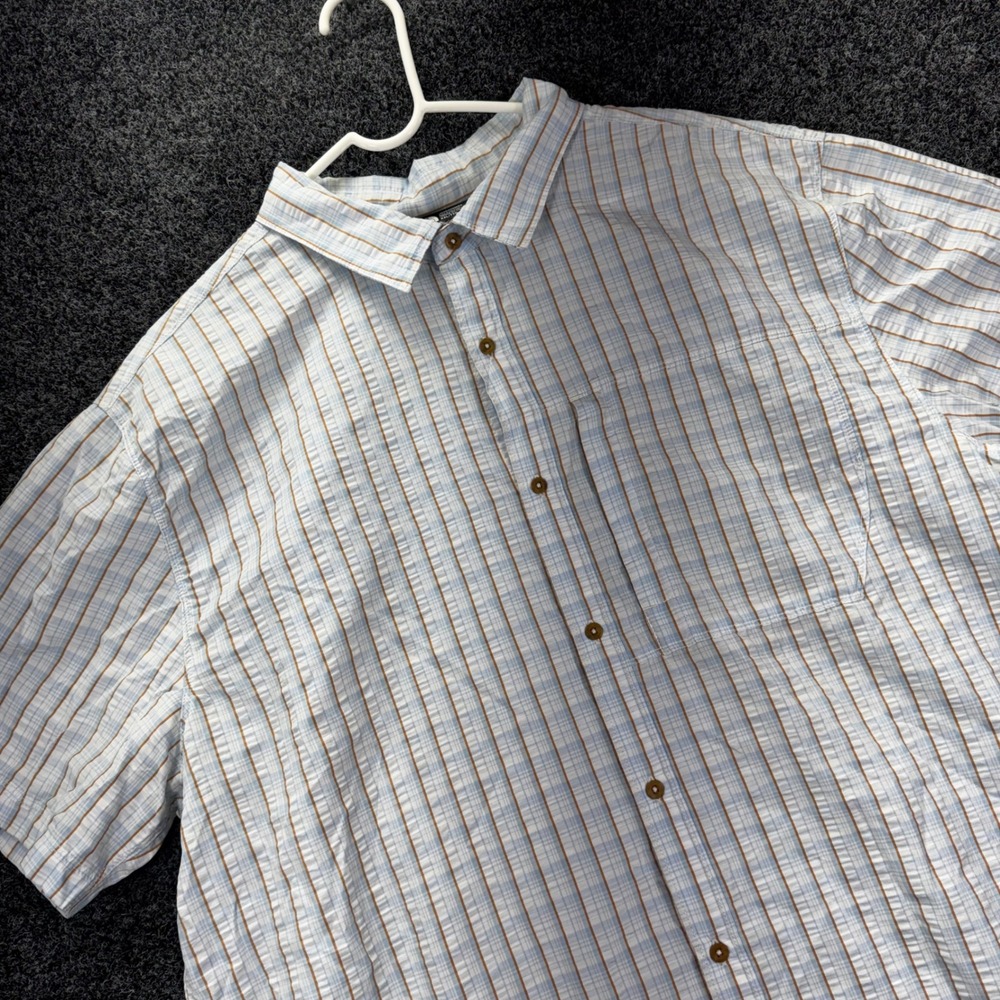 The North Face Mens XXL Plaid Short Sleeve Button Up Shirt Blue Tan Seersucker